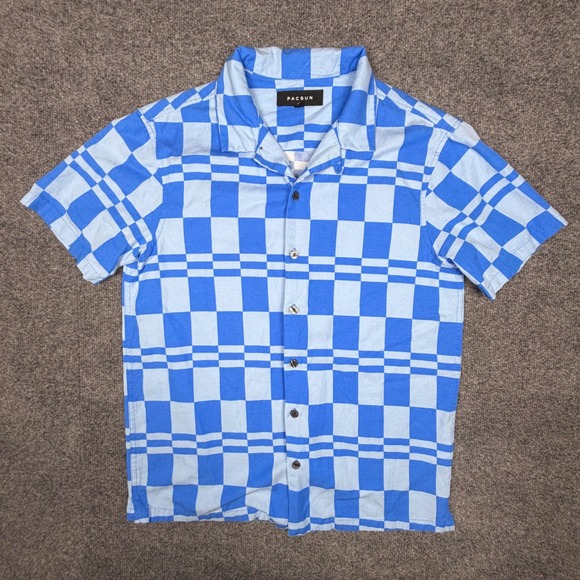 PacSun Other - PacSun Mens Blue Checkered Pacific Sunwear Surf Shop Graphic Button Down Shirt S